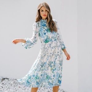 TEMPE FLORAL RUFFLE MIDI DRESS - BLUE